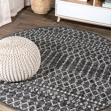 Ourika Moroccan Geometric Textured Weave Indoor/outdoor Round Rug
